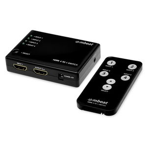 Mbeat 4 Port Powered HDMI Switch with Remote Control and Power Adapter